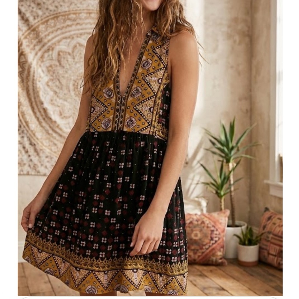 Free People Black and Gold Mini Dress